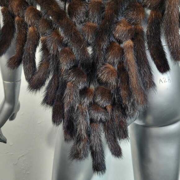 NWT~$424~BROWN RANCH GENUINE REAL MINK FUR TAILS STOLE CAPE WRAP SHAWL COAT - Picture 4 of 16